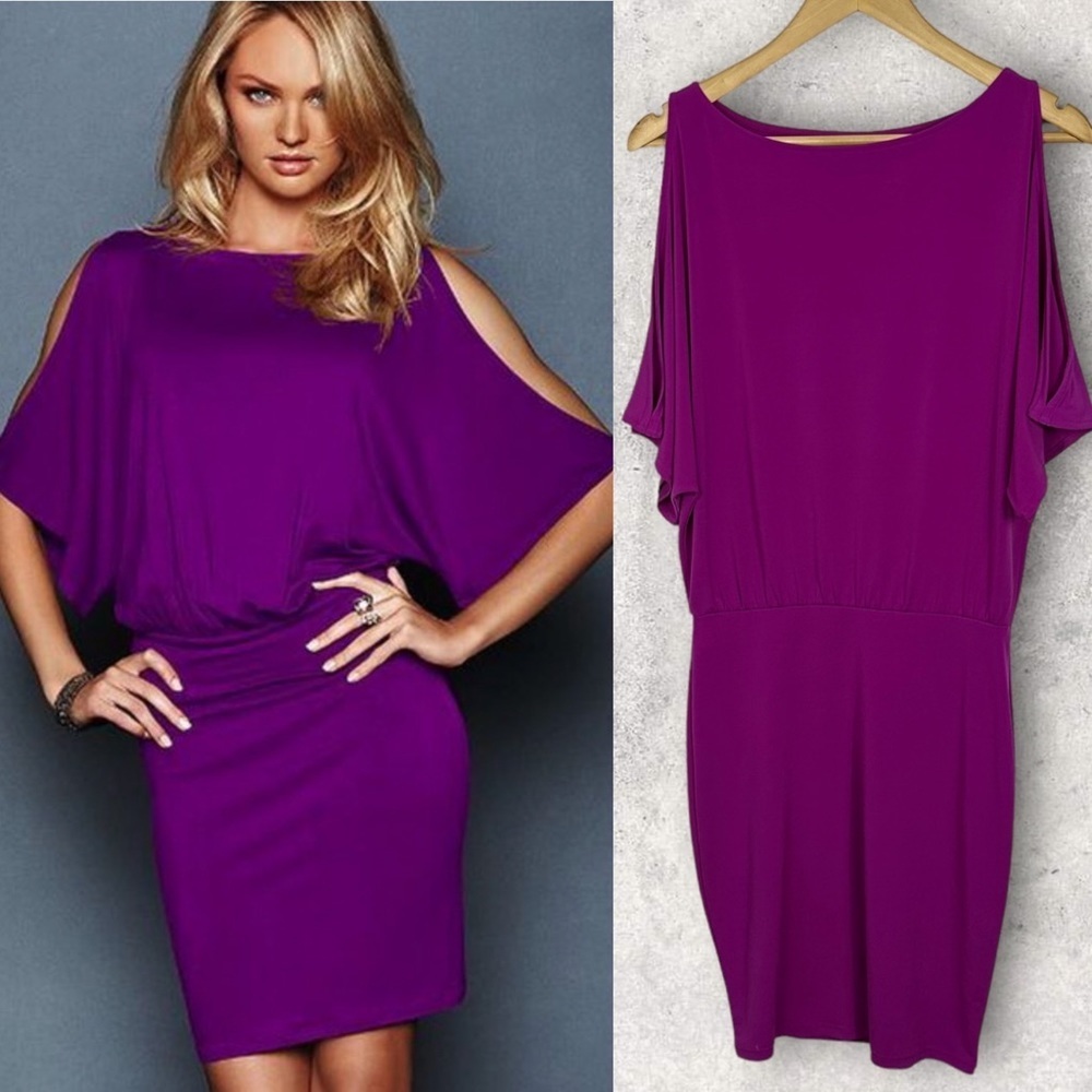 Victorias Secret Moda International Fuchsia Pink‎ Drape Dress Cold Shoulder Boho